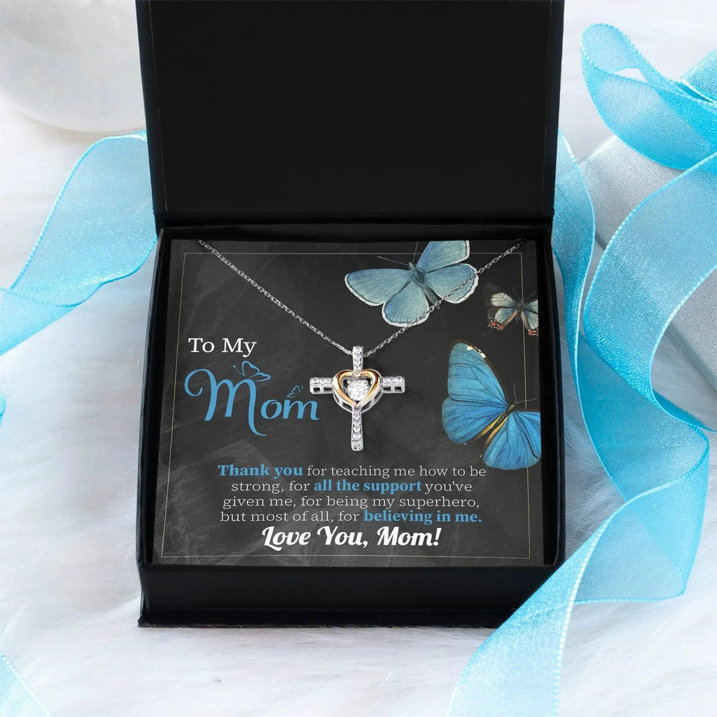 To My Mom Thank you for Believing In Me Cross Pendant Necklace Gift for Mother's Day Birthday