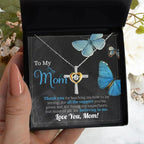 To My Mom Thank you for Believing In Me Cross Pendant Necklace Gift for Mother's Day Birthday
