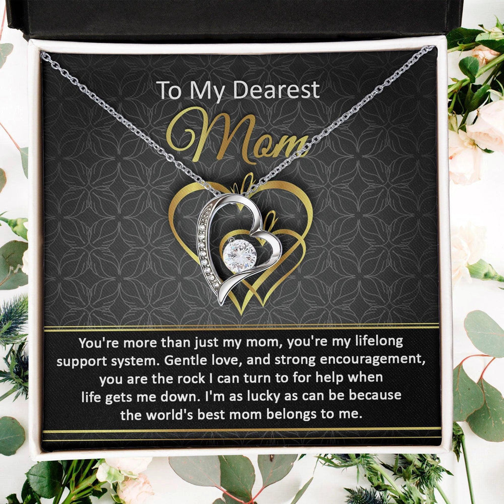 To My Dearest Mom You Are My Rock Forever Love Heart Pendant Necklace