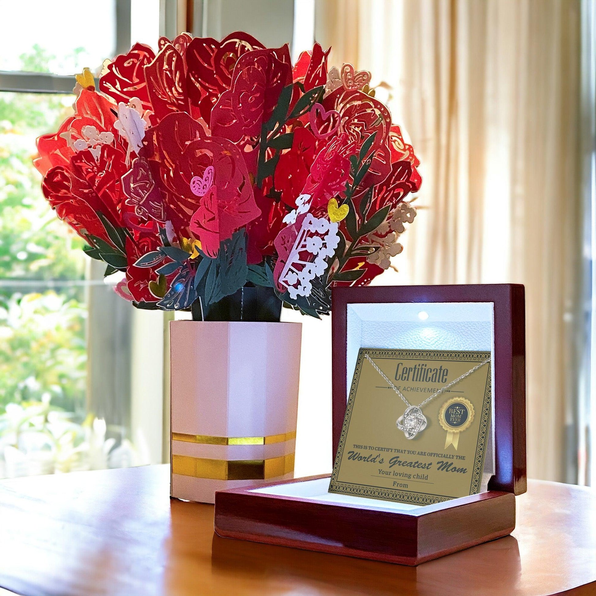 World's Greatest Mom Personalized Certificate of Achievement- Love Knot Necklace - Mallard Moon Gift Shop