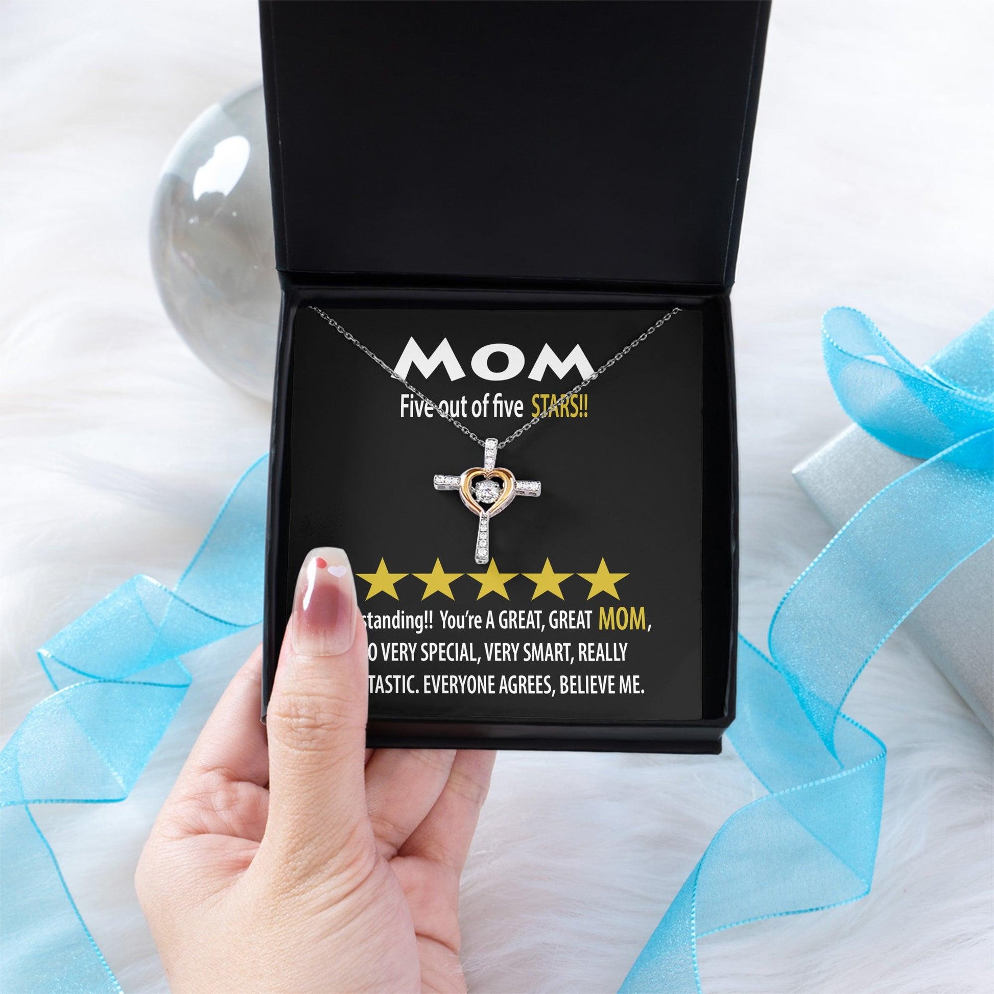 Mom - Five of Five Stars Outstanding You're A Great, Great Mom Cross Pendant Necklace - Mallard Moon Gift Shop