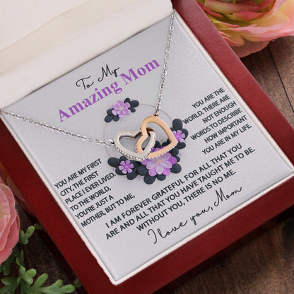 Mom, I am Forever Grateful, Without You, There is No Me - Interlocking Hearts Pendant Necklace Mother's Day, Birthday Gift - Mallard Moon Gift Shop