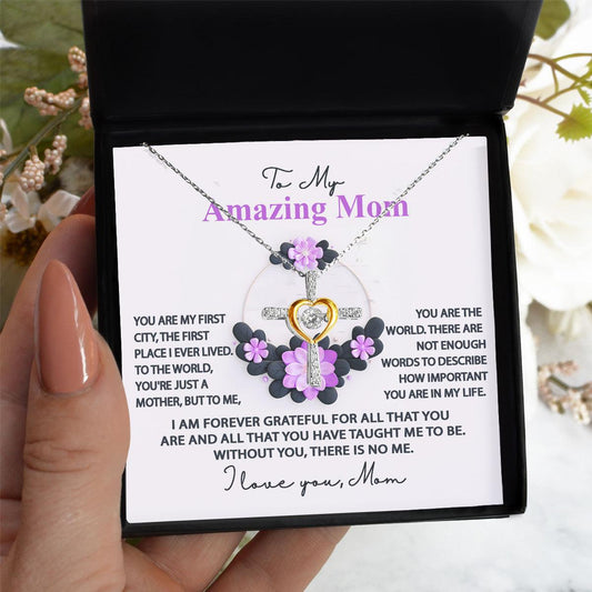 Mom, I am Forever Grateful, Without You, There is No Me - Cross Pendant Necklace - Mallard Moon Gift Shop
