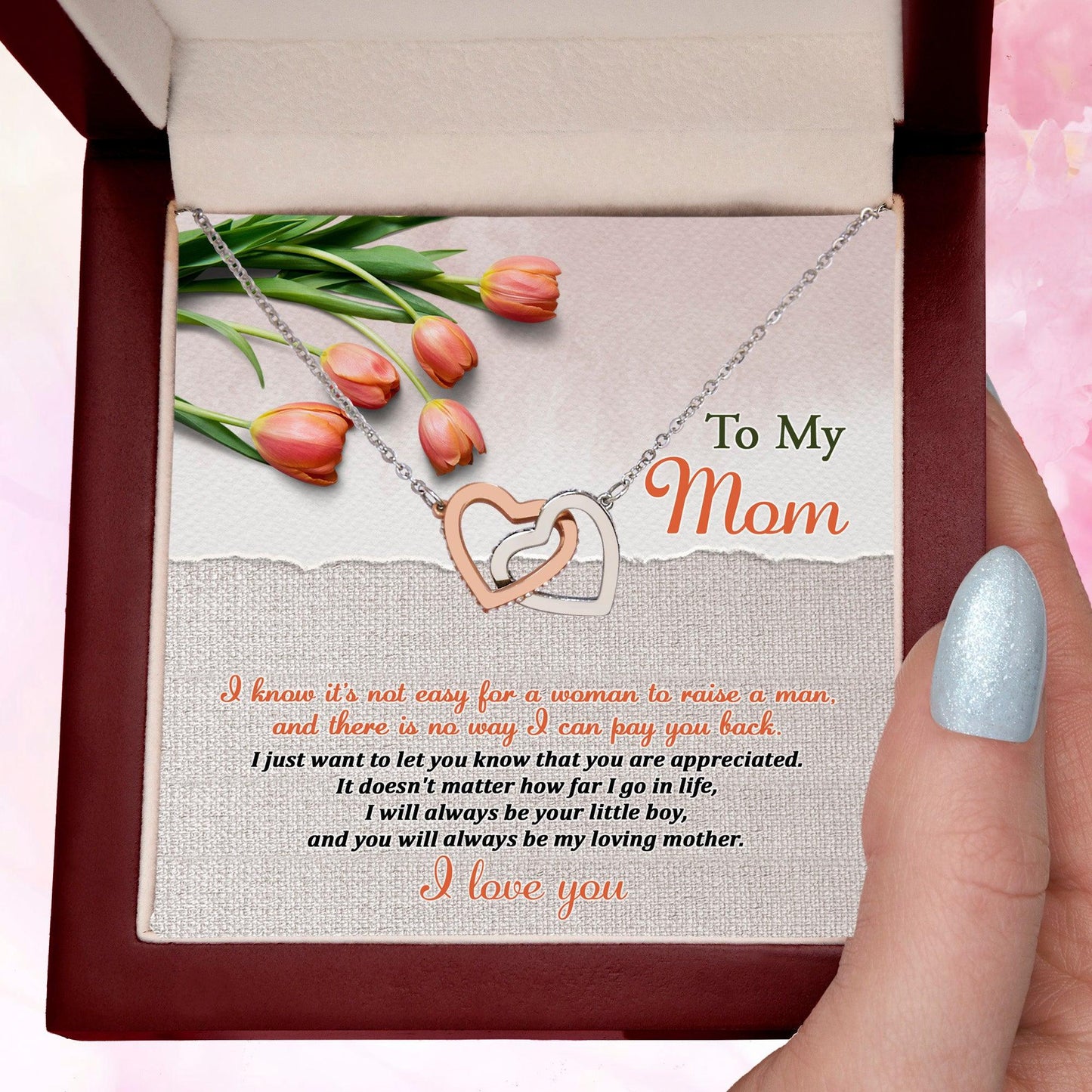 To My Mom, I Will Always Be Your Little Boy - Interlocking Hearts Pendant Necklace - Mallard Moon Gift Shop