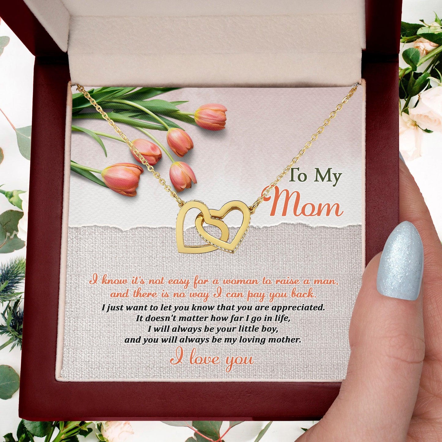 To My Mom, I Will Always Be Your Little Boy - Interlocking Hearts Pendant Necklace - Mallard Moon Gift Shop