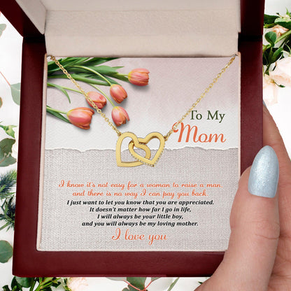 To My Mom, I Will Always Be Your Little Boy - Interlocking Hearts Pendant Necklace - Mallard Moon Gift Shop
