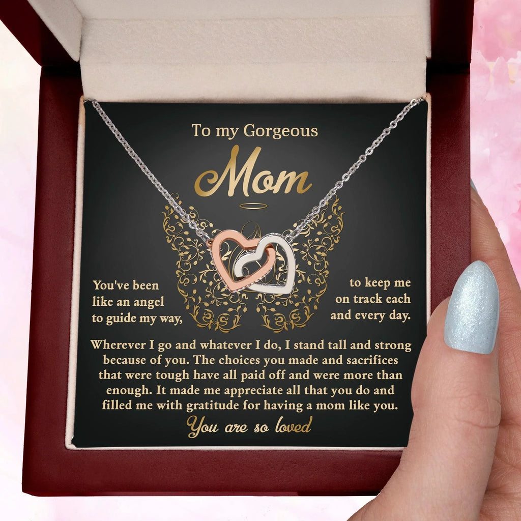 To My Mom You Are Like An Angel To Guide My Way Interlocking Hearts Necklace