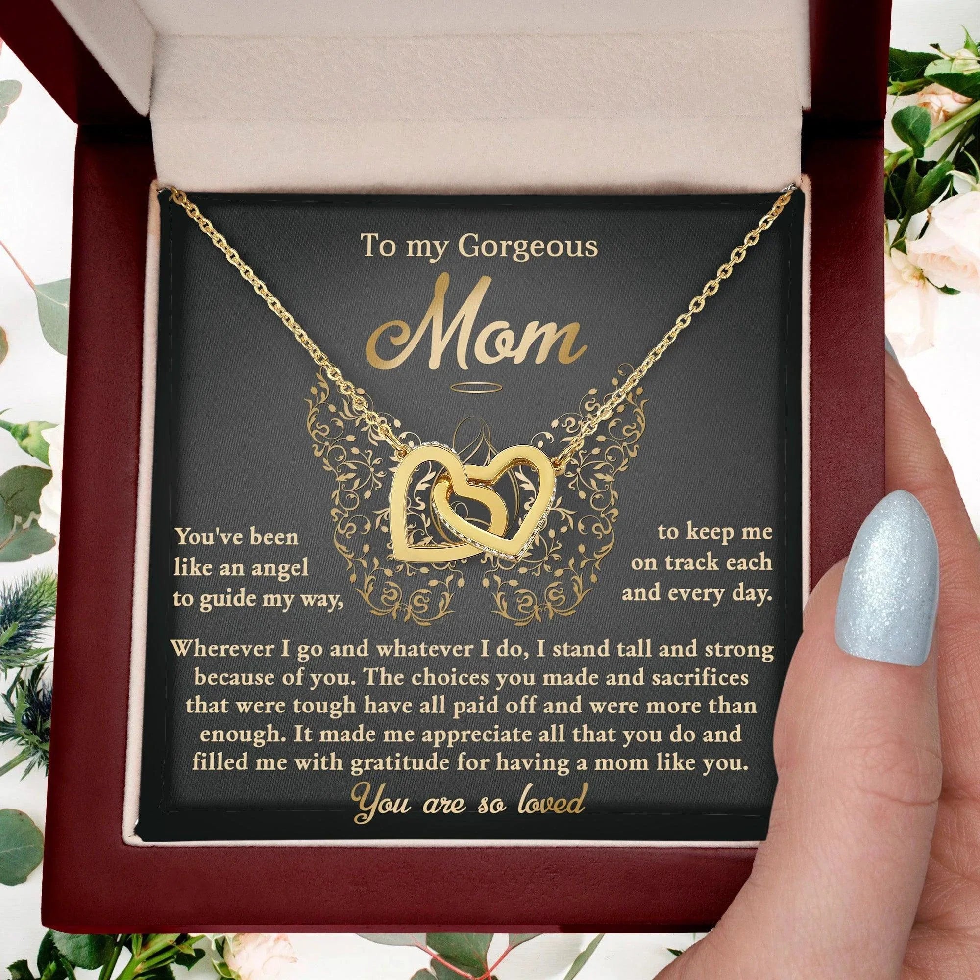 To My Mom You Are Like An Angel To Guide My Way Interlocking Hearts Necklace