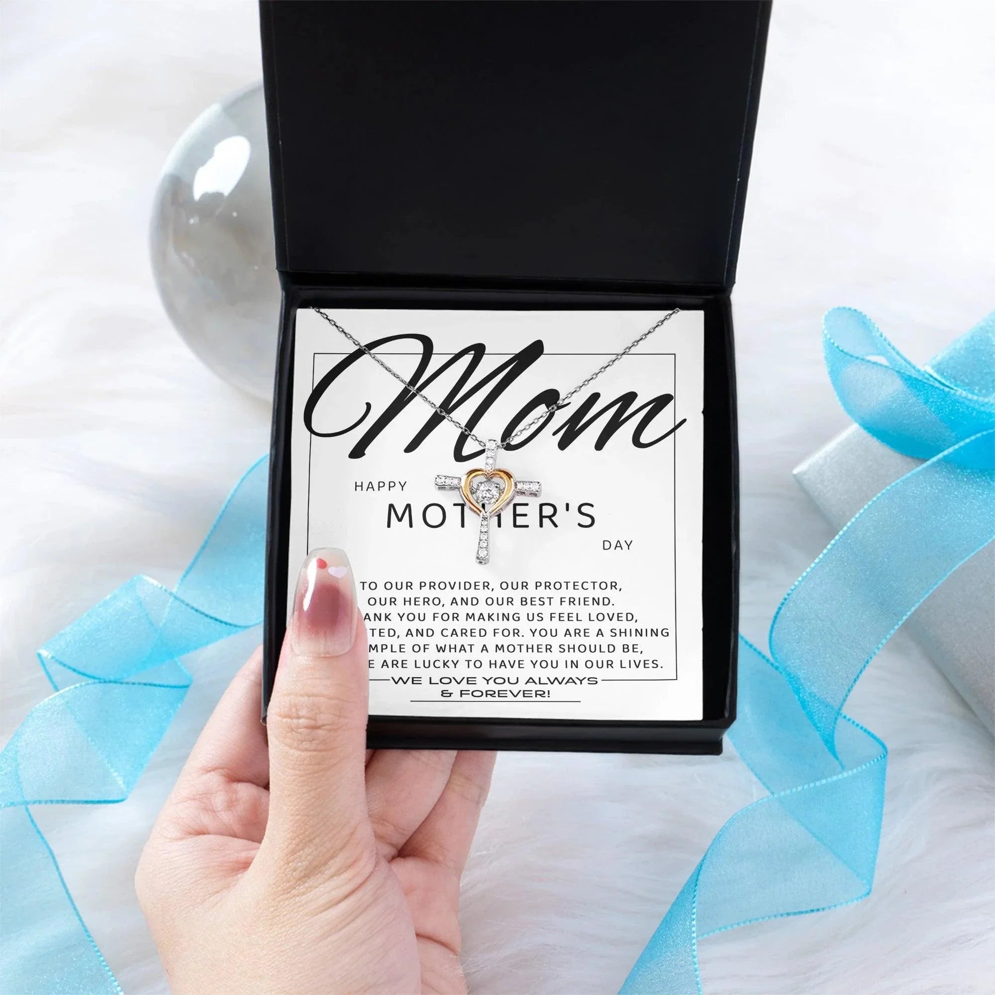 Happy Mother's Day Mom, You are Our Best Friend Cross Pendant Necklace