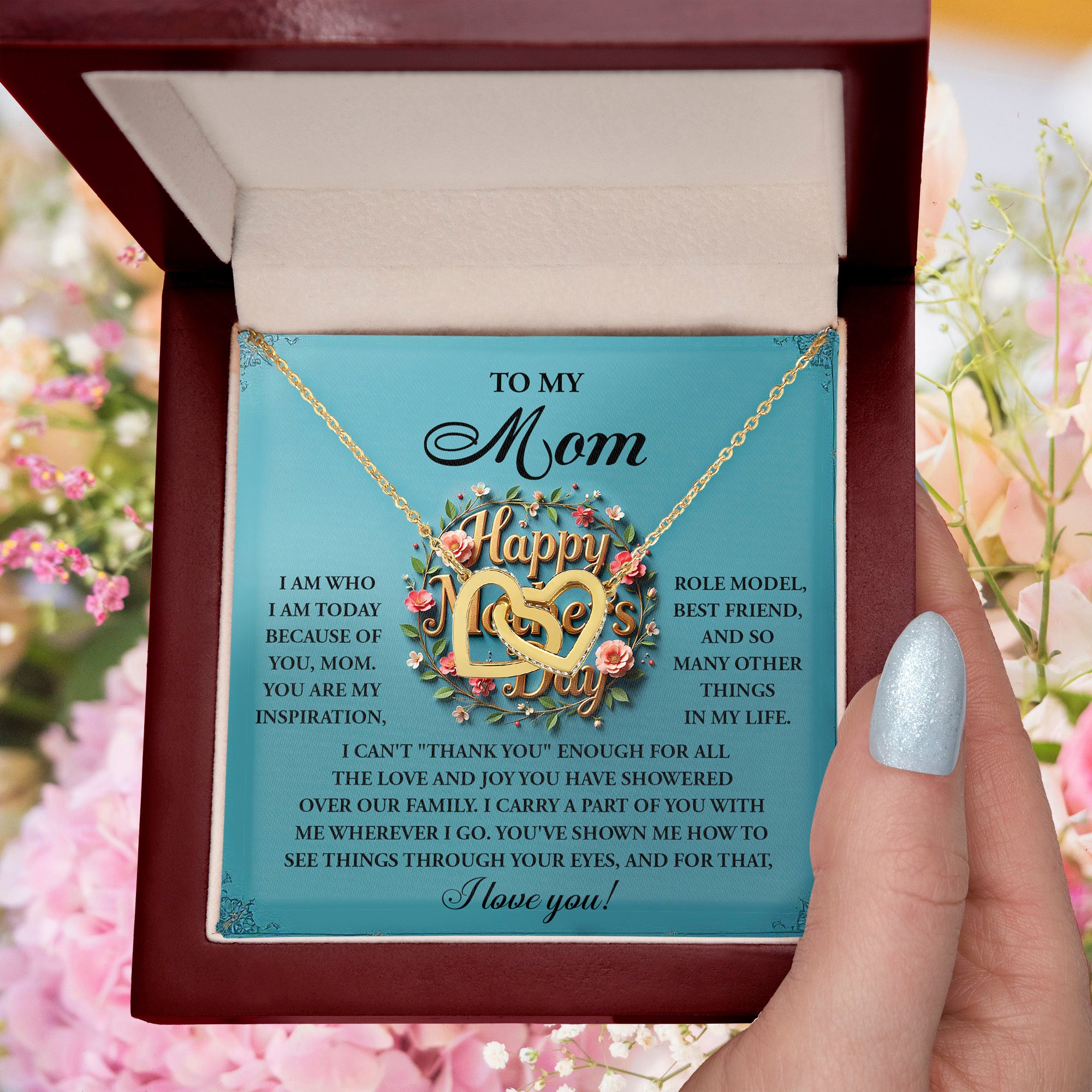 To My Mom – I Am Who I Am Today Because of You – Mother's Day Necklace Gift with Heartfelt Message - Mallard Moon Gift Shop