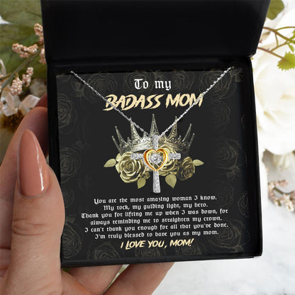 To My Badass Mom You are My Rock Cross Pendant Necklace - Mallard Moon Gift Shop
