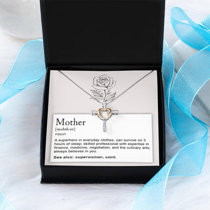 Mother, Definition - Superhero, Saint Cross Pendant Necklace - Mallard Moon Gift Shop
