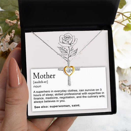 Mother, Definition - Superhero, Saint Cross Pendant Necklace - Mallard Moon Gift Shop