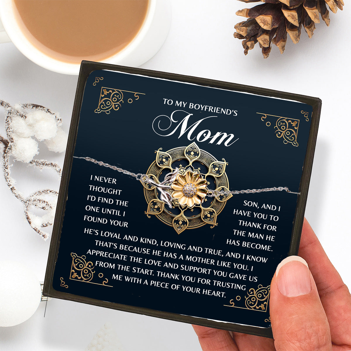 To My Boyfriend's Mom – Thank You for Trusting Me with a Piece of Your Heart – Elegant and Meaningful Sunflower Bracelet Gift - Mallard Moon Gift Shop