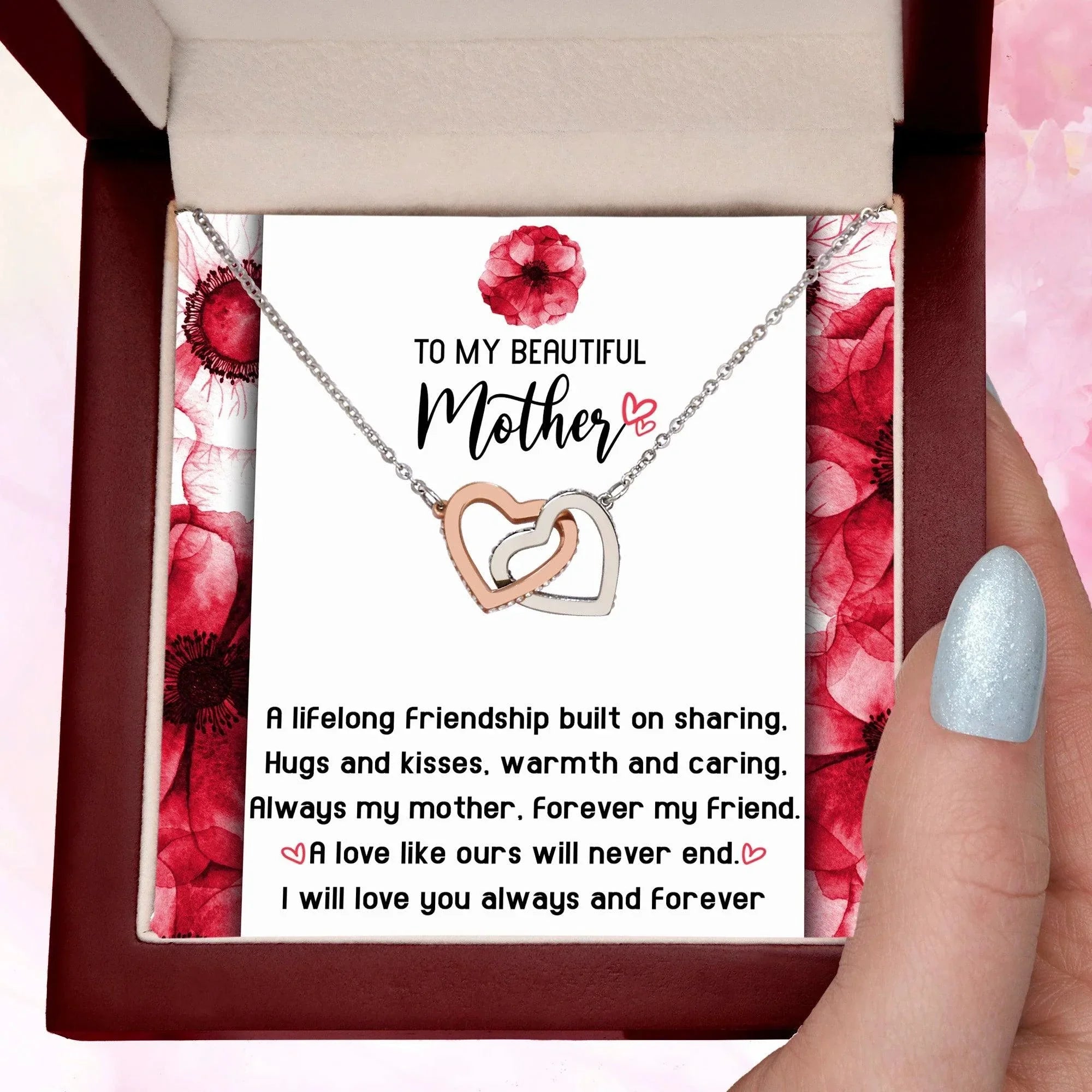 Gift for Mom Always my Mother Forever my Friend Interlocking Hearts Necklace