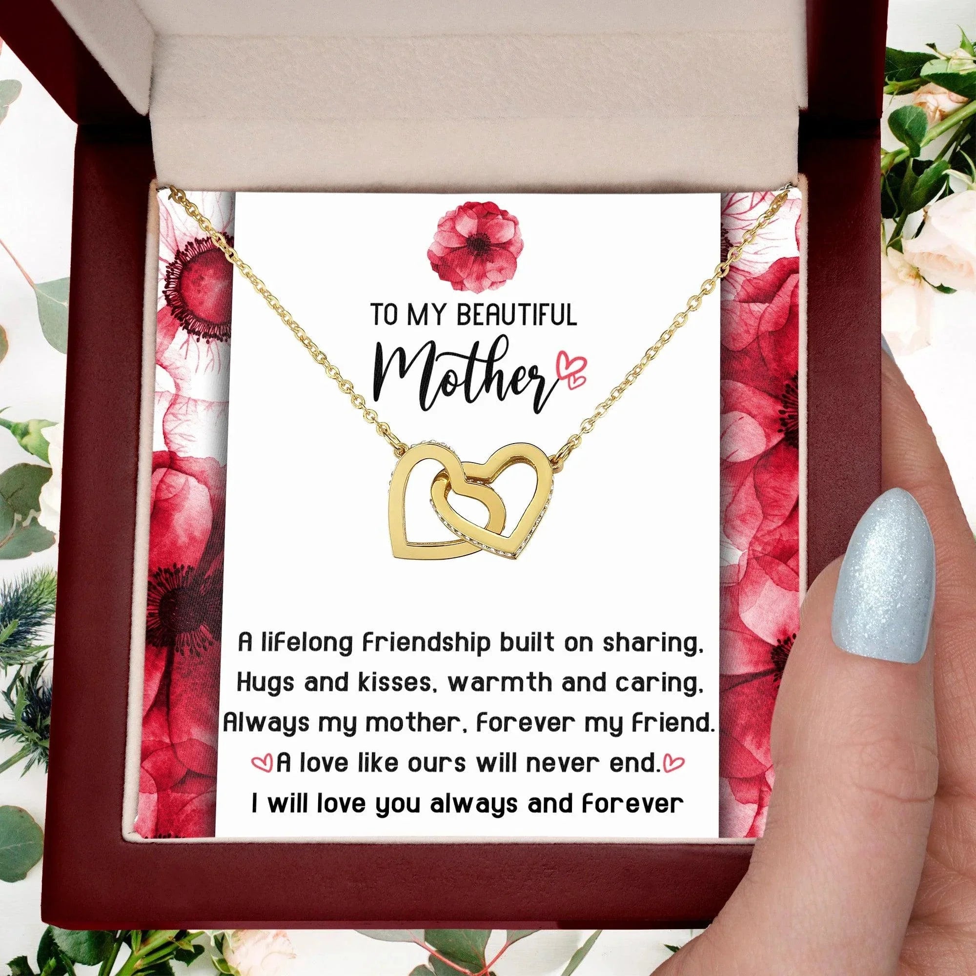 Gift for Mom Always my Mother Forever my Friend Interlocking Hearts Necklace