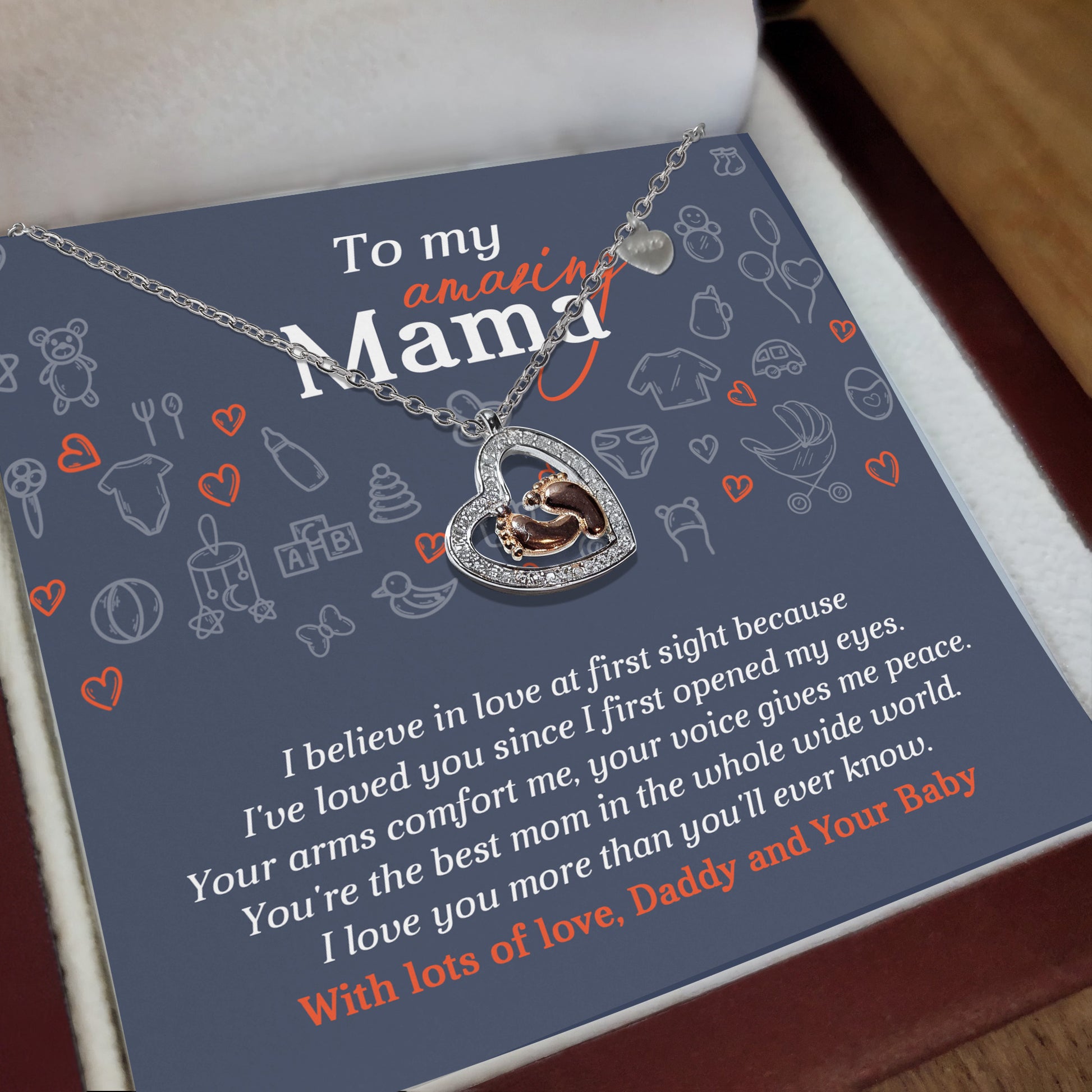 To My Amazing Mama I Believe in Love at First Sight Baby Feet Pendant Necklace - Mallard Moon Gift Shop
