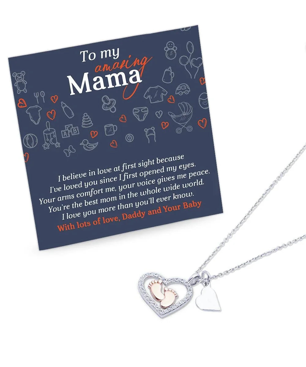 To My Amazing Mama I Believe in Love at First Sight Baby Feet Pendant Necklace