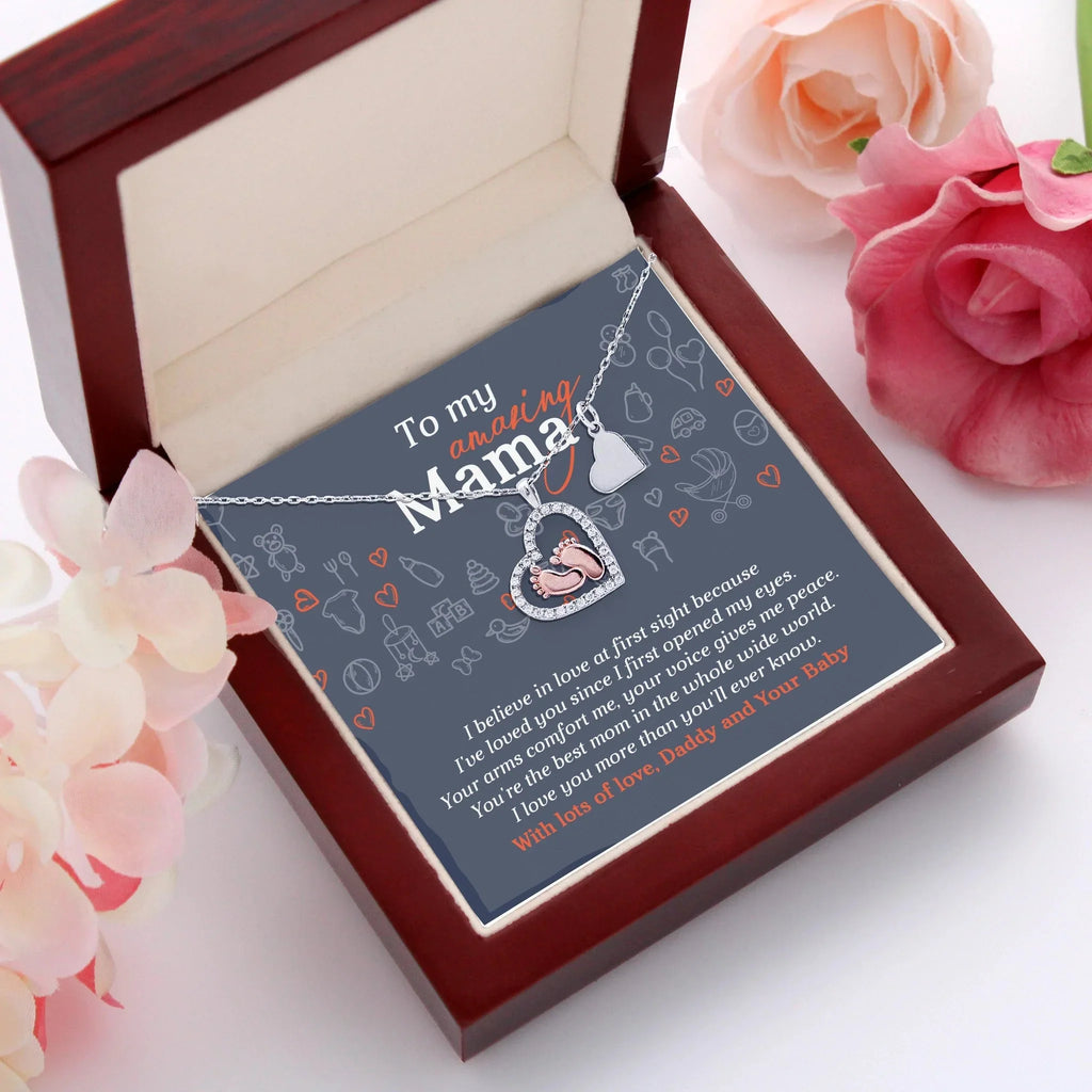 To My Amazing Mama I Believe in Love at First Sight Baby Feet Pendant Necklace