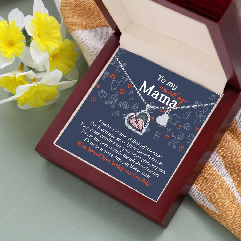 To My Amazing Mama I Believe in Love at First Sight Baby Feet Pendant Necklace