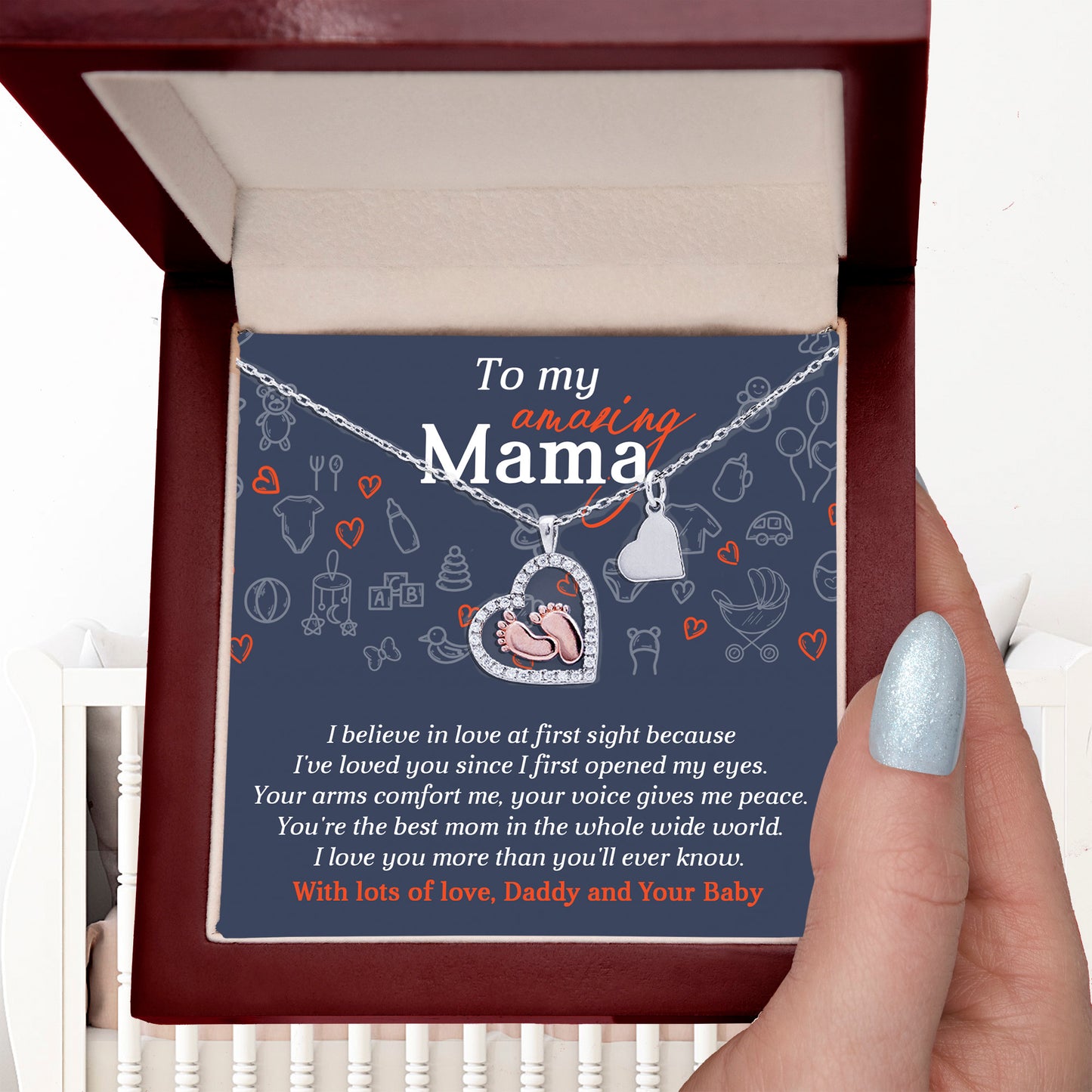 To My Amazing Mama I Believe in Love at First Sight Baby Feet Pendant Necklace - Mallard Moon Gift Shop