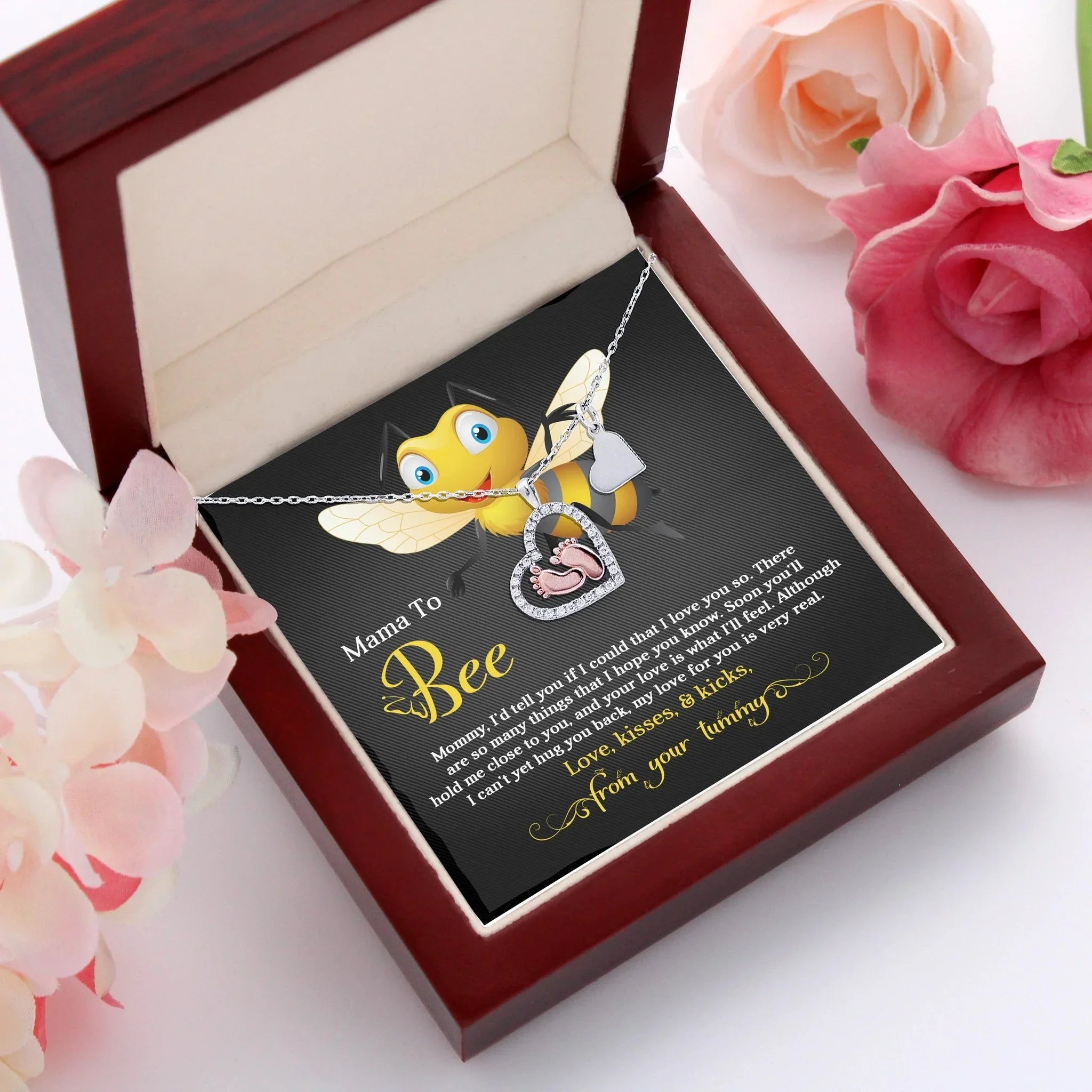 Mama To Bee Baby Feet Charm Necklace Love, Kisses and Kicks from your Tummy