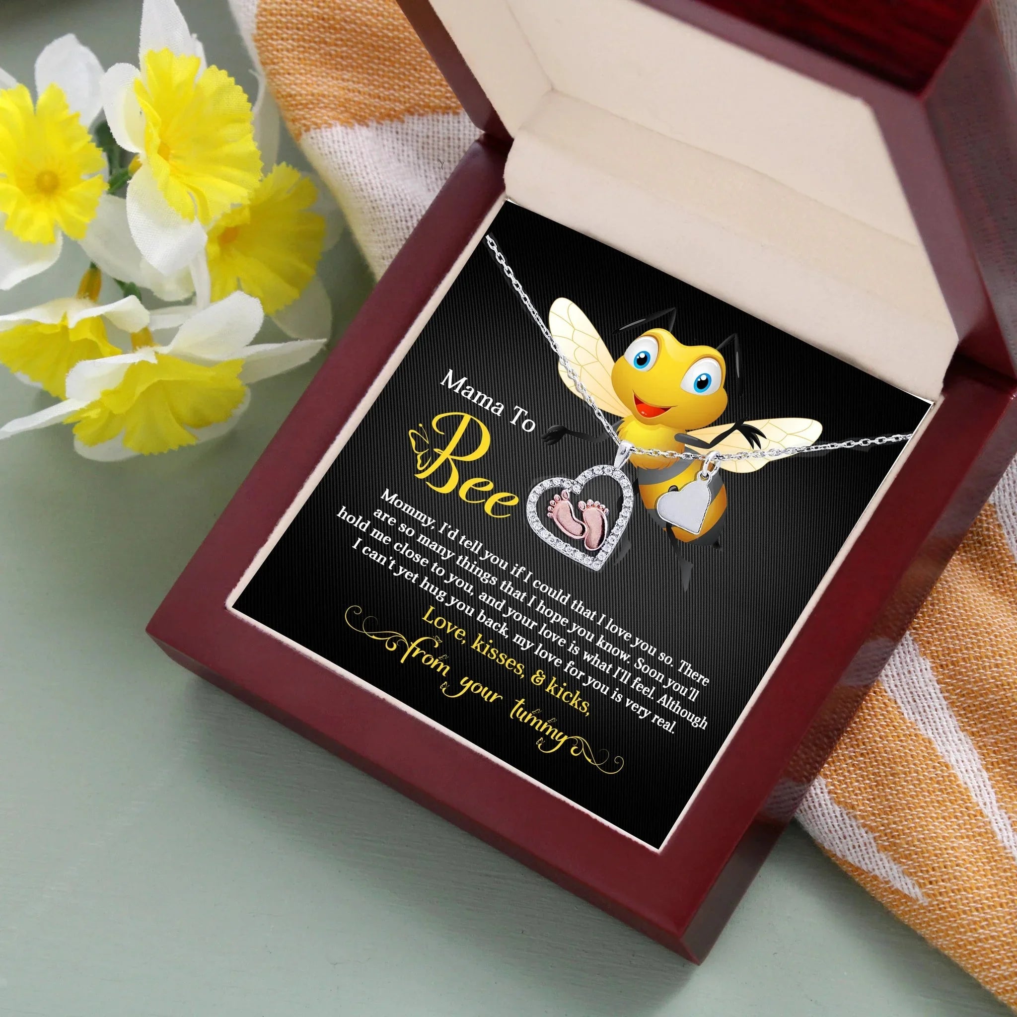 Mama To Bee Baby Feet Charm Necklace Love, Kisses and Kicks from your Tummy