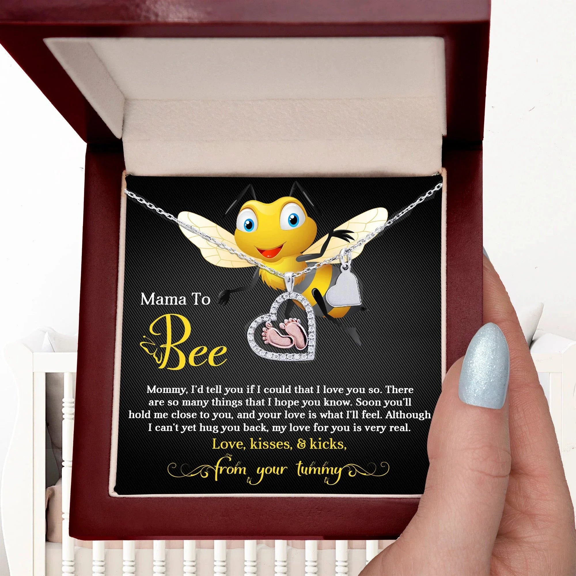 Mama To Bee Baby Feet Charm Necklace Love, Kisses and Kicks from your Tummy