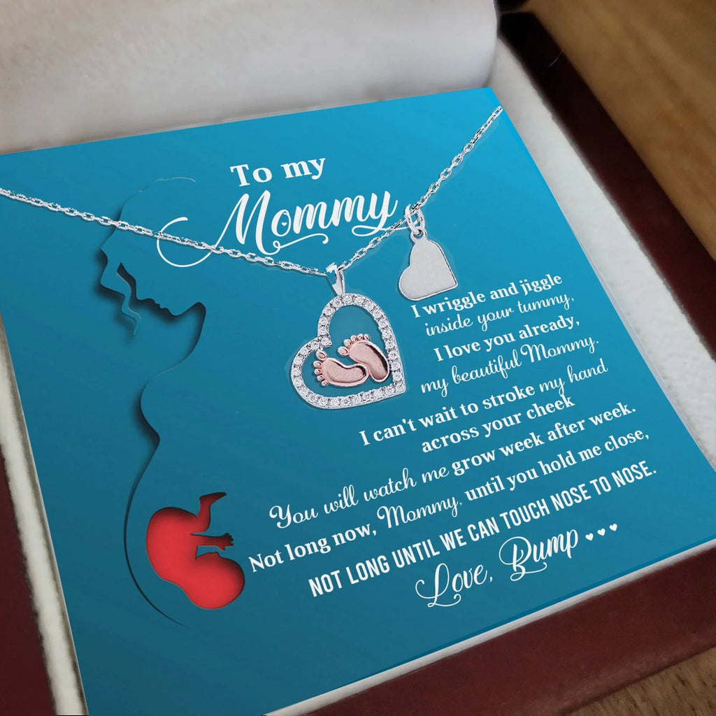 New Mom Gift Baby Feet Charm Necklace Not Long Now Until You can Hold Me Close