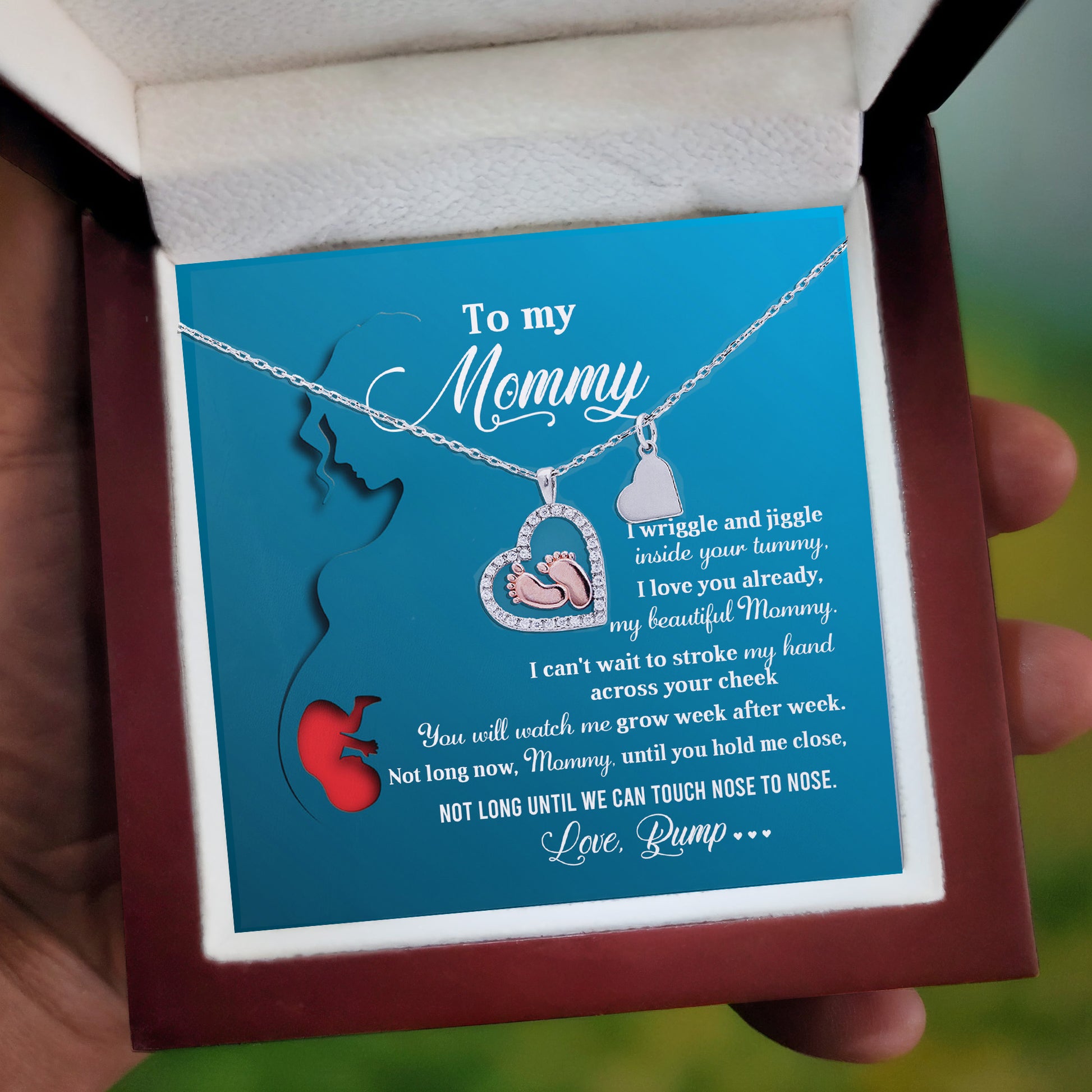 New Mom Gift Baby Feet Charm Necklace Not Long Now Until You can Hold Me Close - Mallard Moon Gift Shop