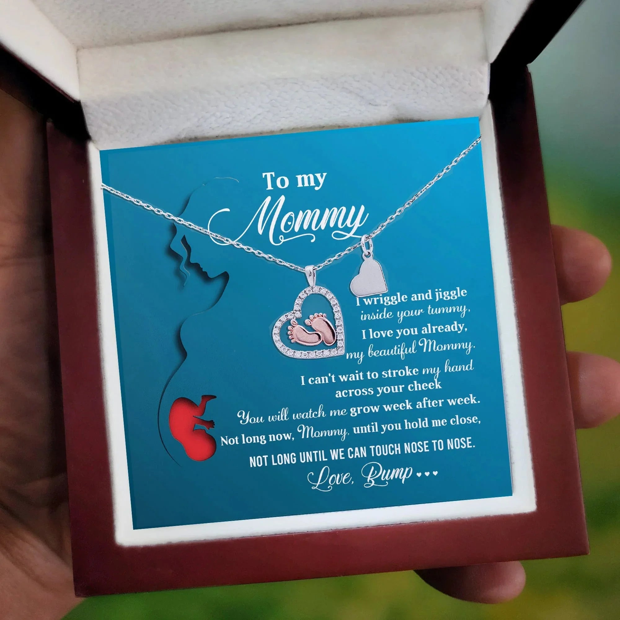 New Mom Gift Baby Feet Charm Necklace Not Long Now Until You can Hold Me Close