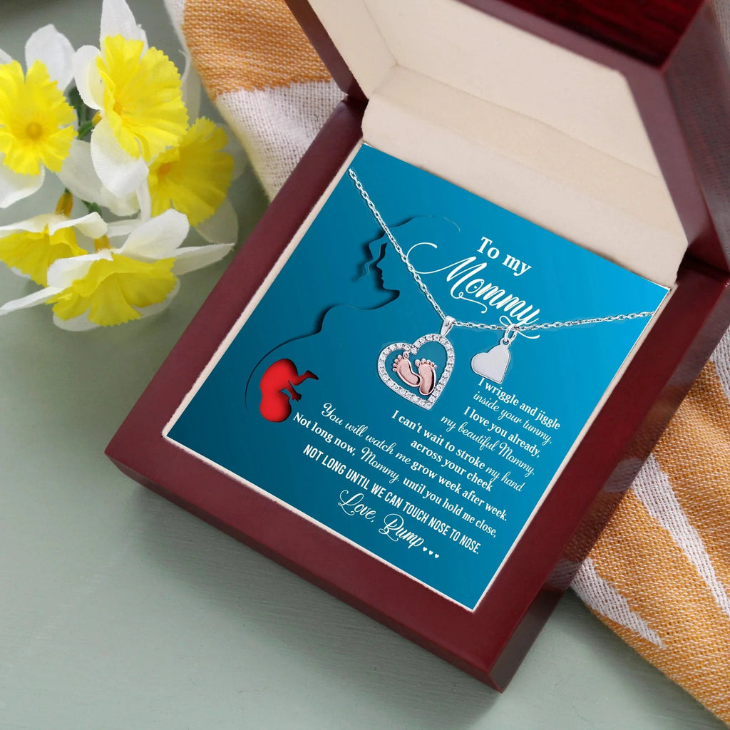 New Mom Gift Baby Feet Charm Necklace Not Long Now Until You can Hold Me Close