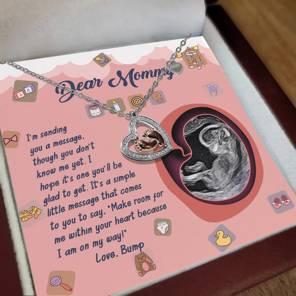 Dear Mommy I Am On My Way Baby Feet Charm Pendant Necklace