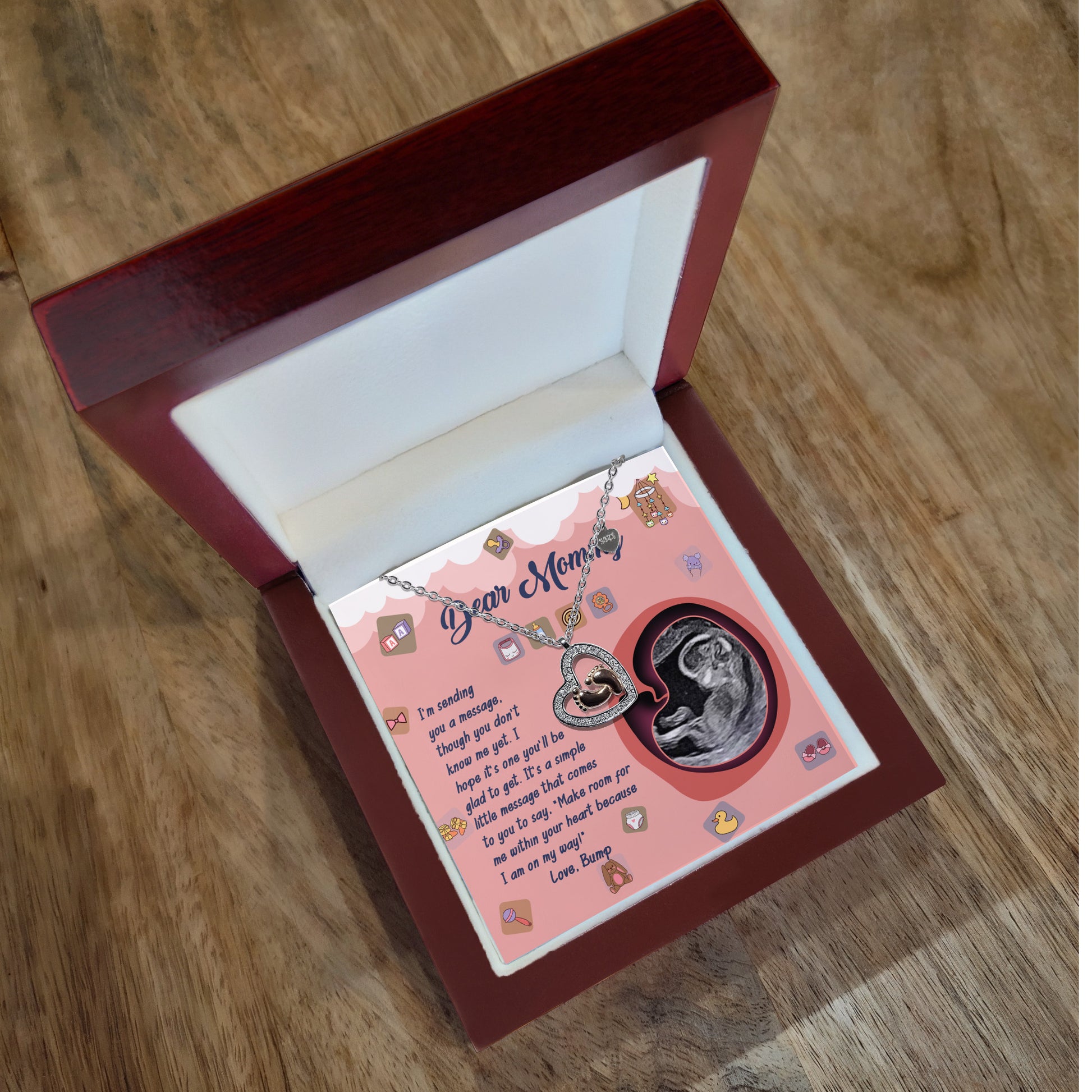 Dear Mommy I Am On My Way Baby Feet Charm Pendant Necklace - Mallard Moon Gift Shop