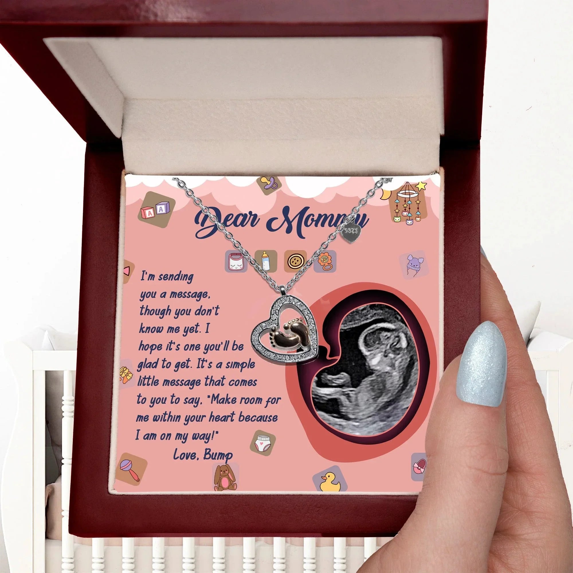 Dear Mommy I Am On My Way Baby Feet Charm Pendant Necklace