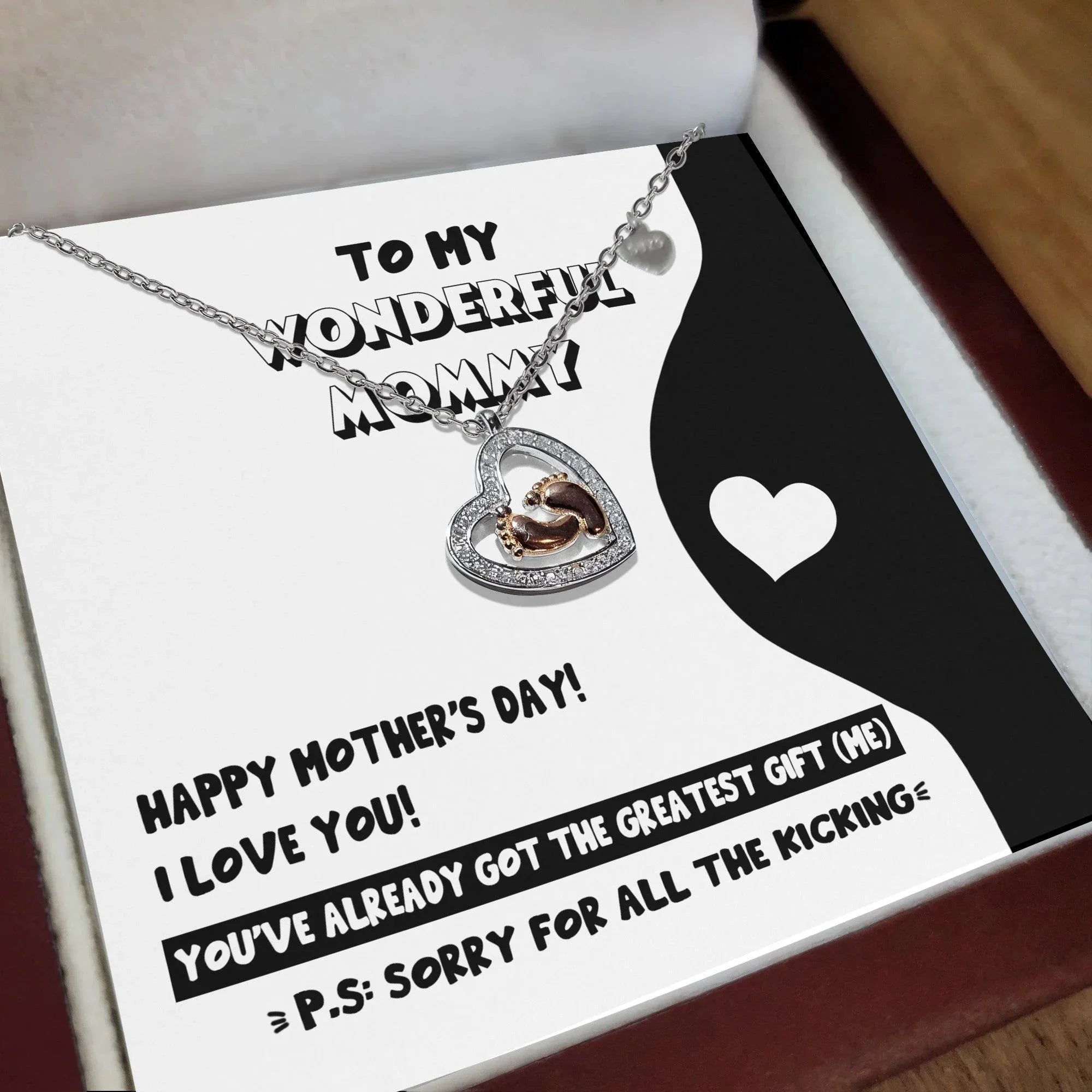 Mother's Day Gift for New Mom Baby Feet Charm Necklace - Sorry for All the Kicking