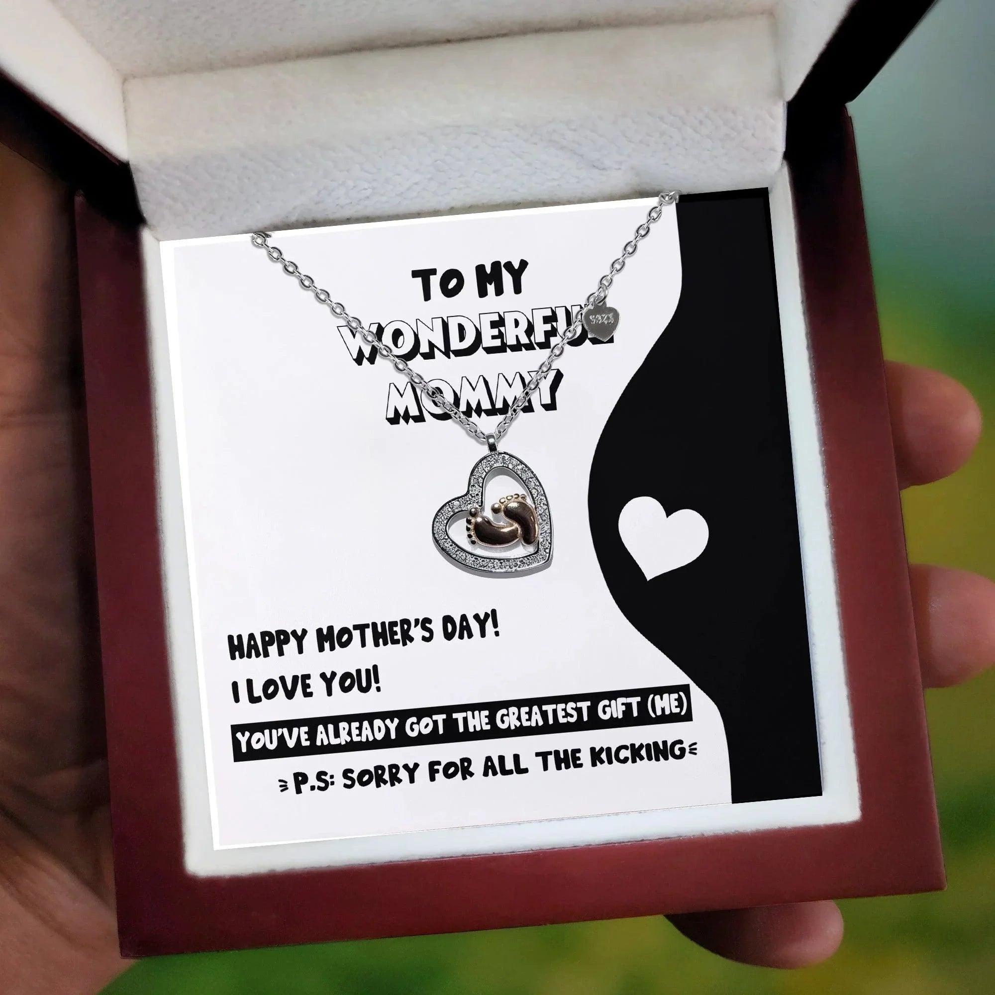 Mother's Day Gift for New Mom Baby Feet Charm Necklace - Sorry for All the Kicking