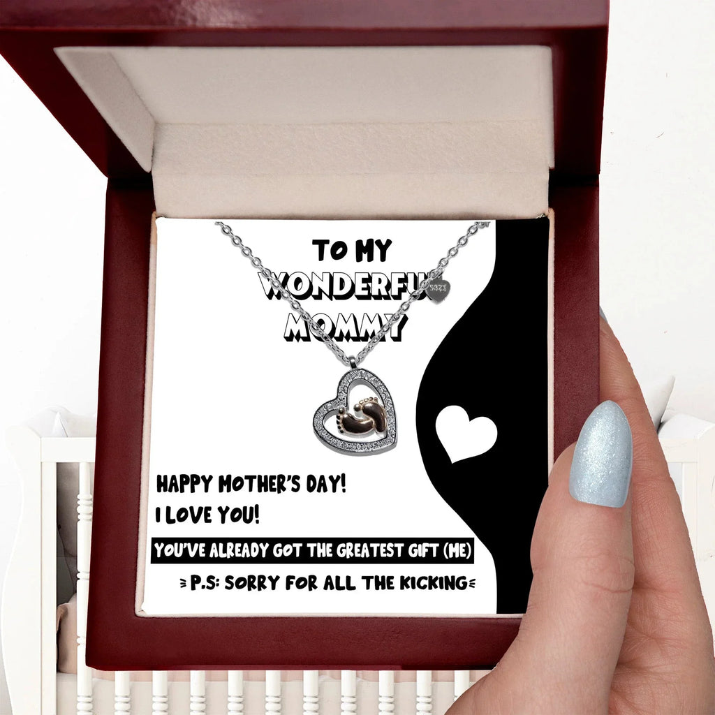 Mother's Day Gift for New Mom Baby Feet Charm Necklace - Sorry for All the Kicking