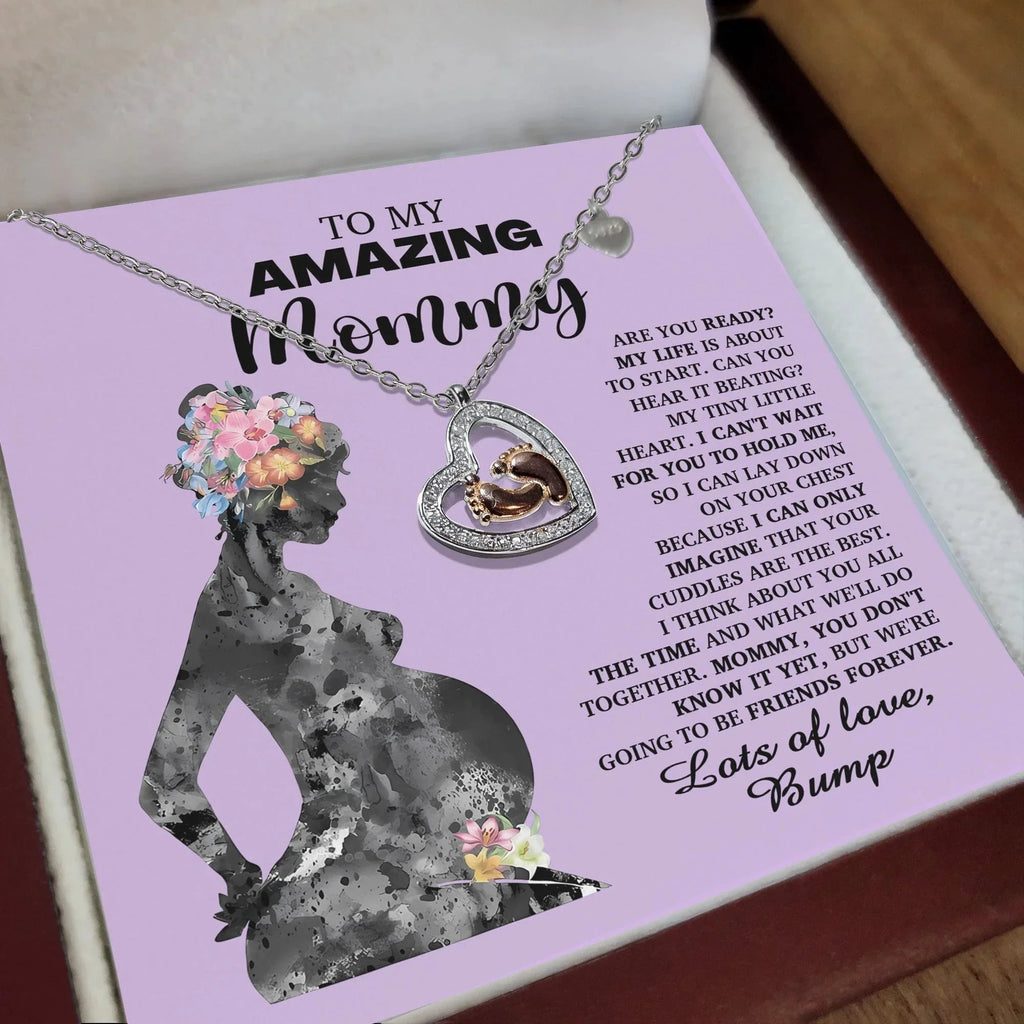 To My Amazing Mommy Pregnancy Gift Baby Feet Charn Necklace Lots of Love from the Bump