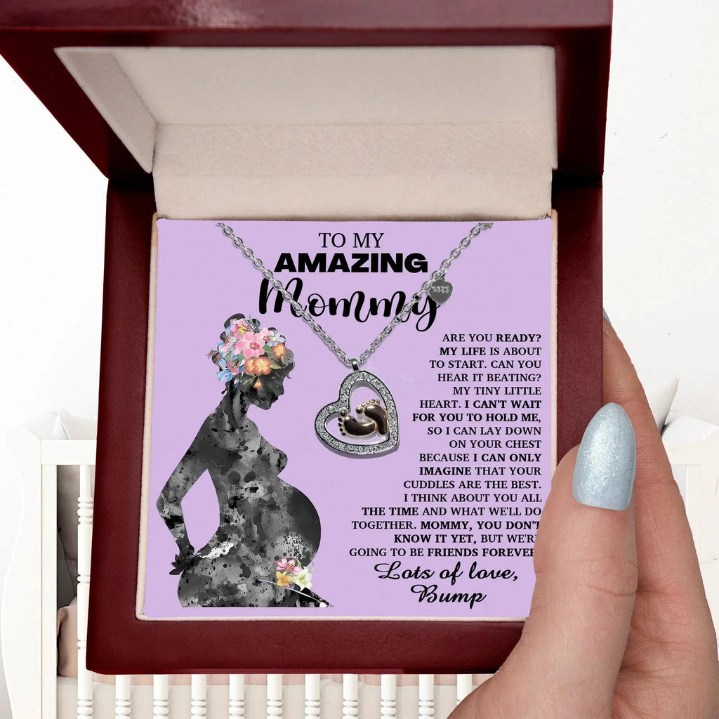 To My Amazing Mommy Pregnancy Gift Baby Feet Charn Necklace Lots of Love from the Bump
