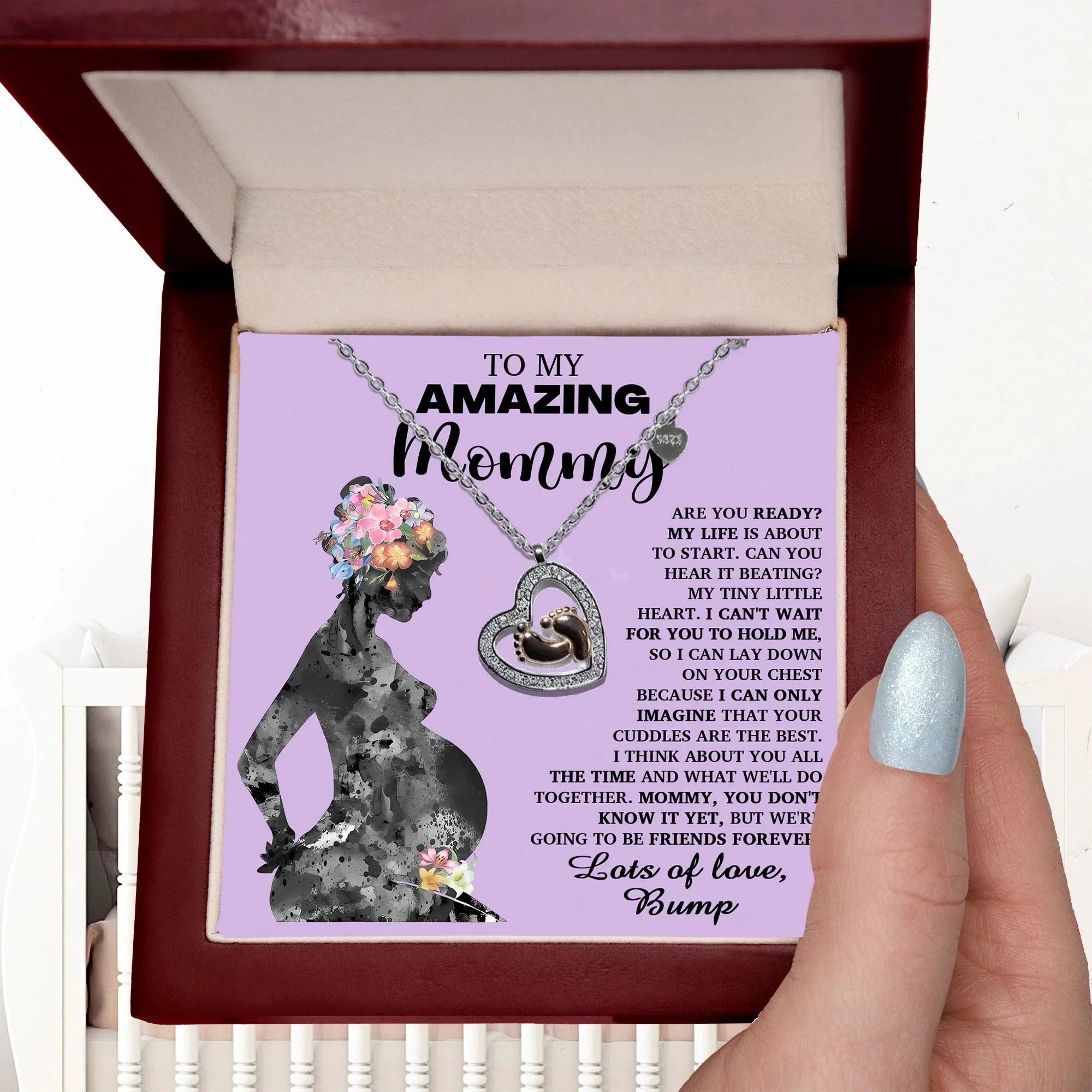 To My Amazing Mommy Pregnancy Gift Baby Feet Charn Necklace Lots of Love from the Bump