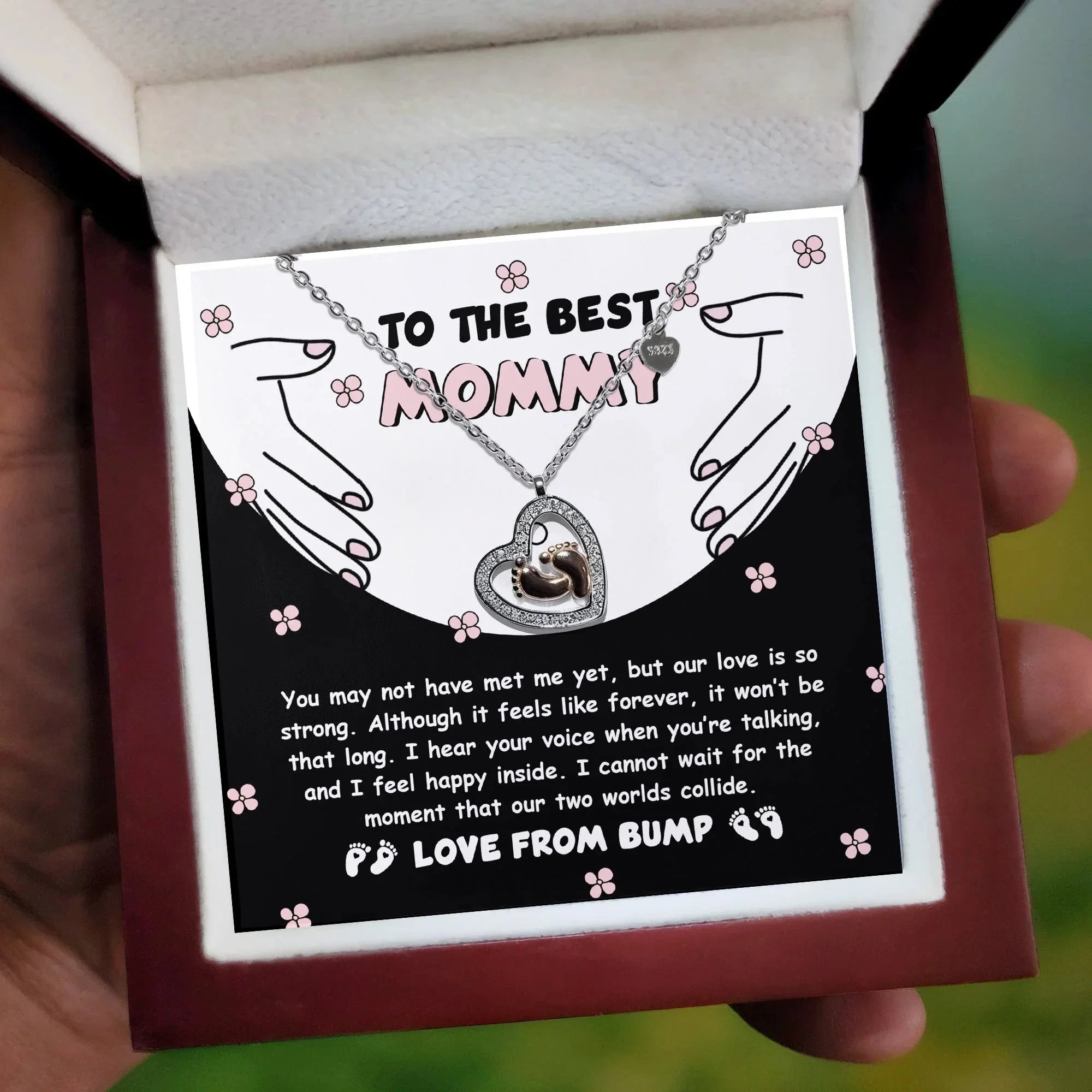 Best Mommy Pregnancy Gift Love from the Bump Baby Feet Charm Necklace