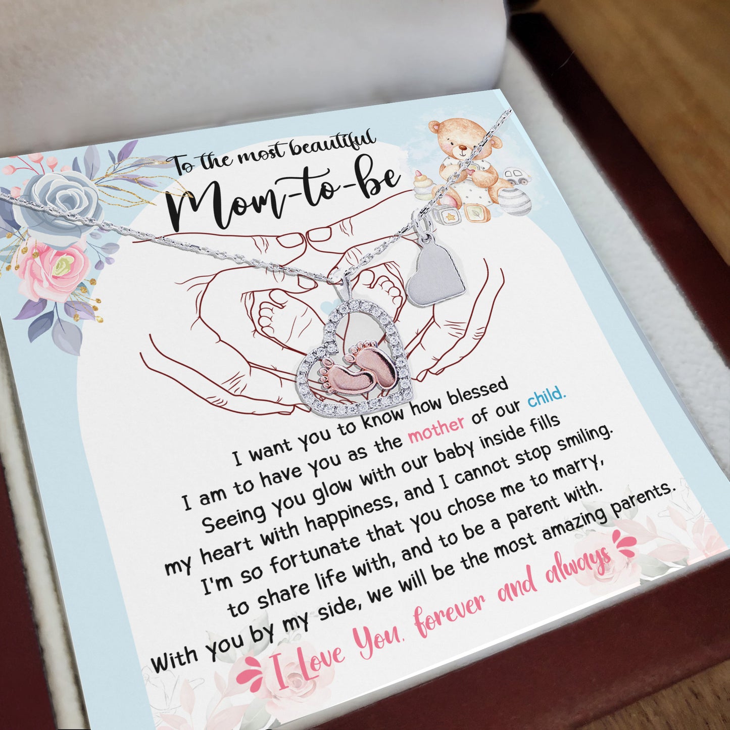 Pregnancy Mom-to-be Baby Feet Charm Necklace Gift from Husband - Mallard Moon Gift Shop