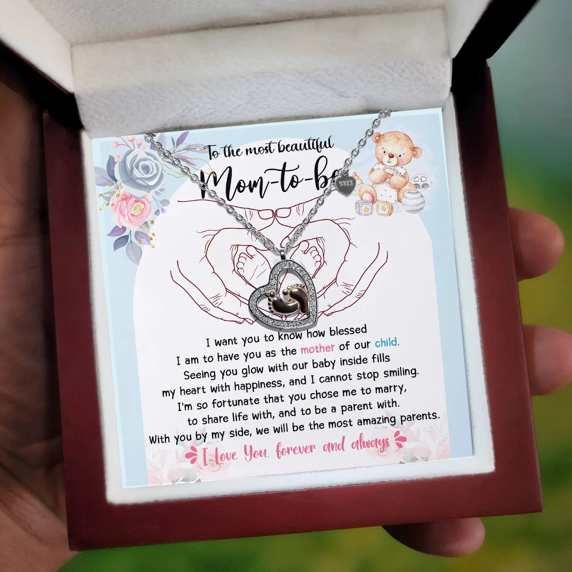 Pregnancy Mom-to-be Baby Feet Charm Necklace Gift from Husband