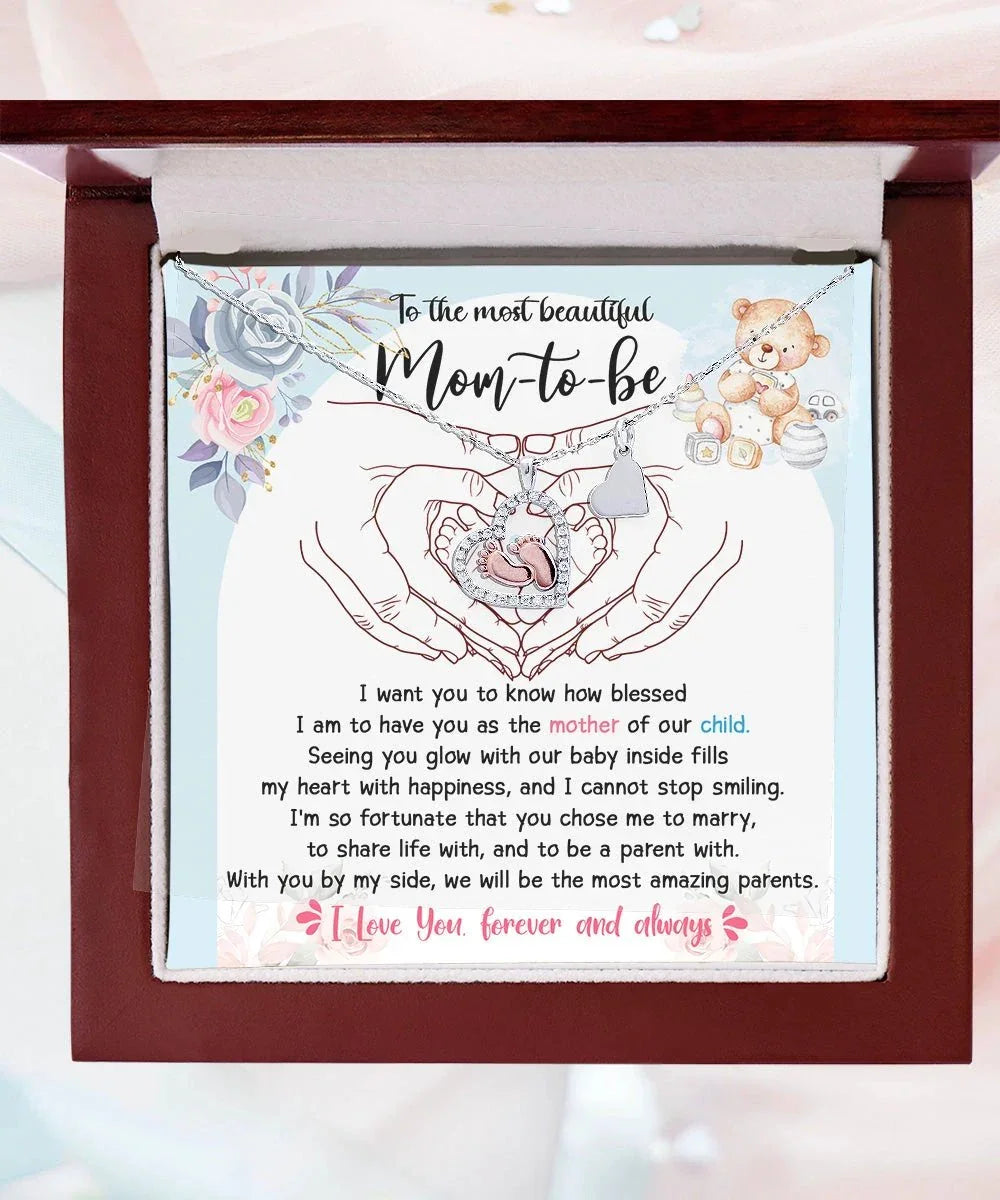 Pregnancy Mom-to-be Baby Feet Charm Necklace Gift from Husband