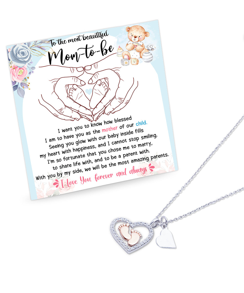 Pregnancy Mom-to-be Baby Feet Charm Necklace Gift from Husband - Mallard Moon Gift Shop