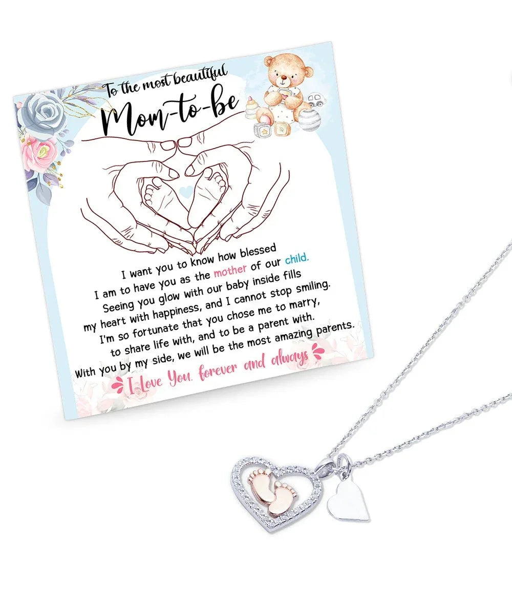 Pregnancy Mom-to-be Baby Feet Charm Necklace Gift from Husband