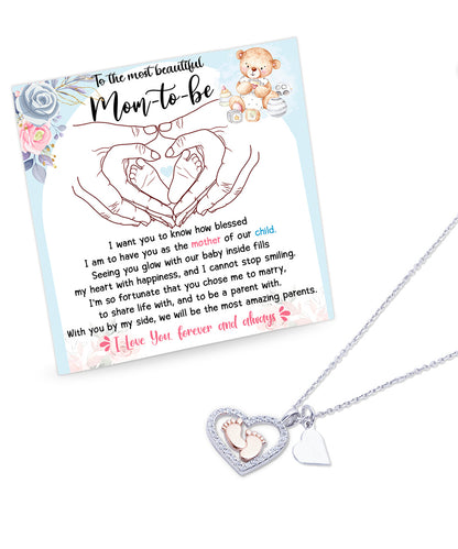 Pregnancy Mom-to-be Baby Feet Charm Necklace Gift from Husband - Mallard Moon Gift Shop