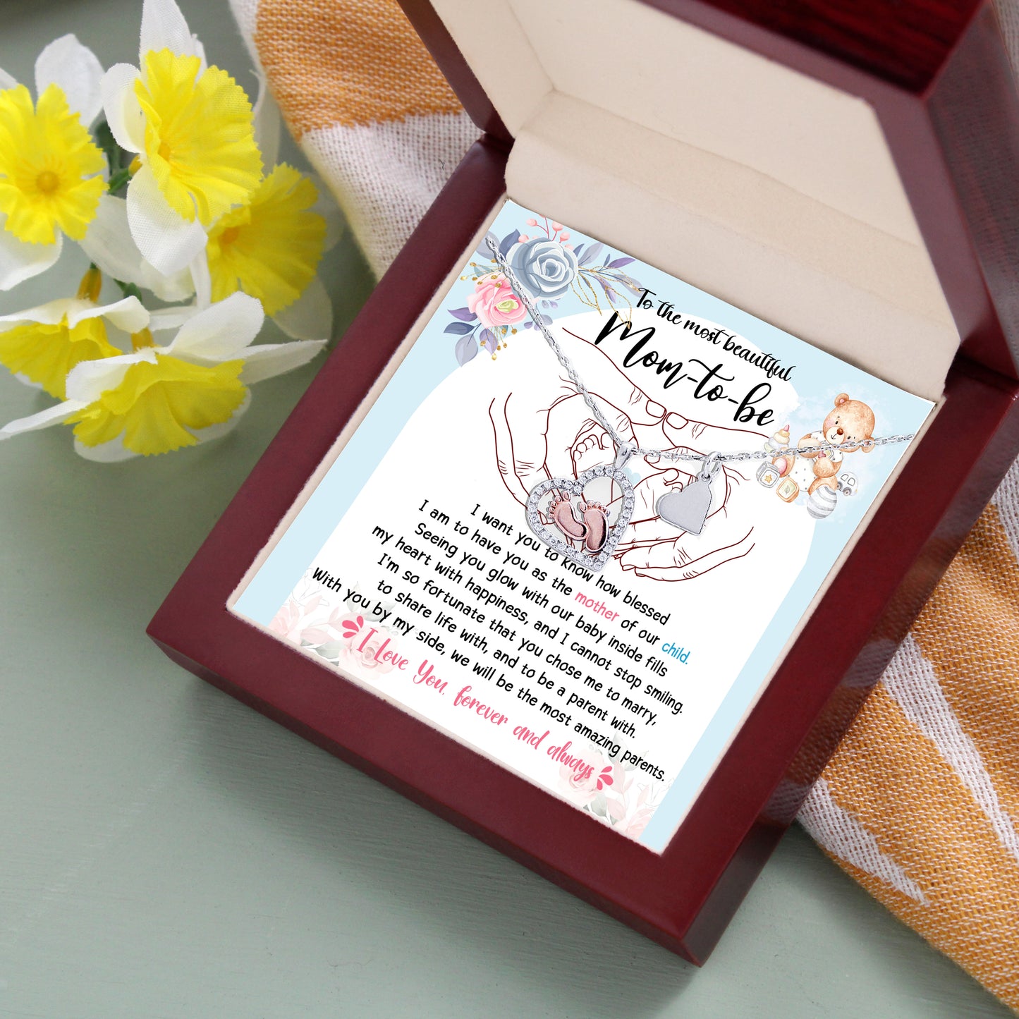Pregnancy Mom-to-be Baby Feet Charm Necklace Gift from Husband - Mallard Moon Gift Shop