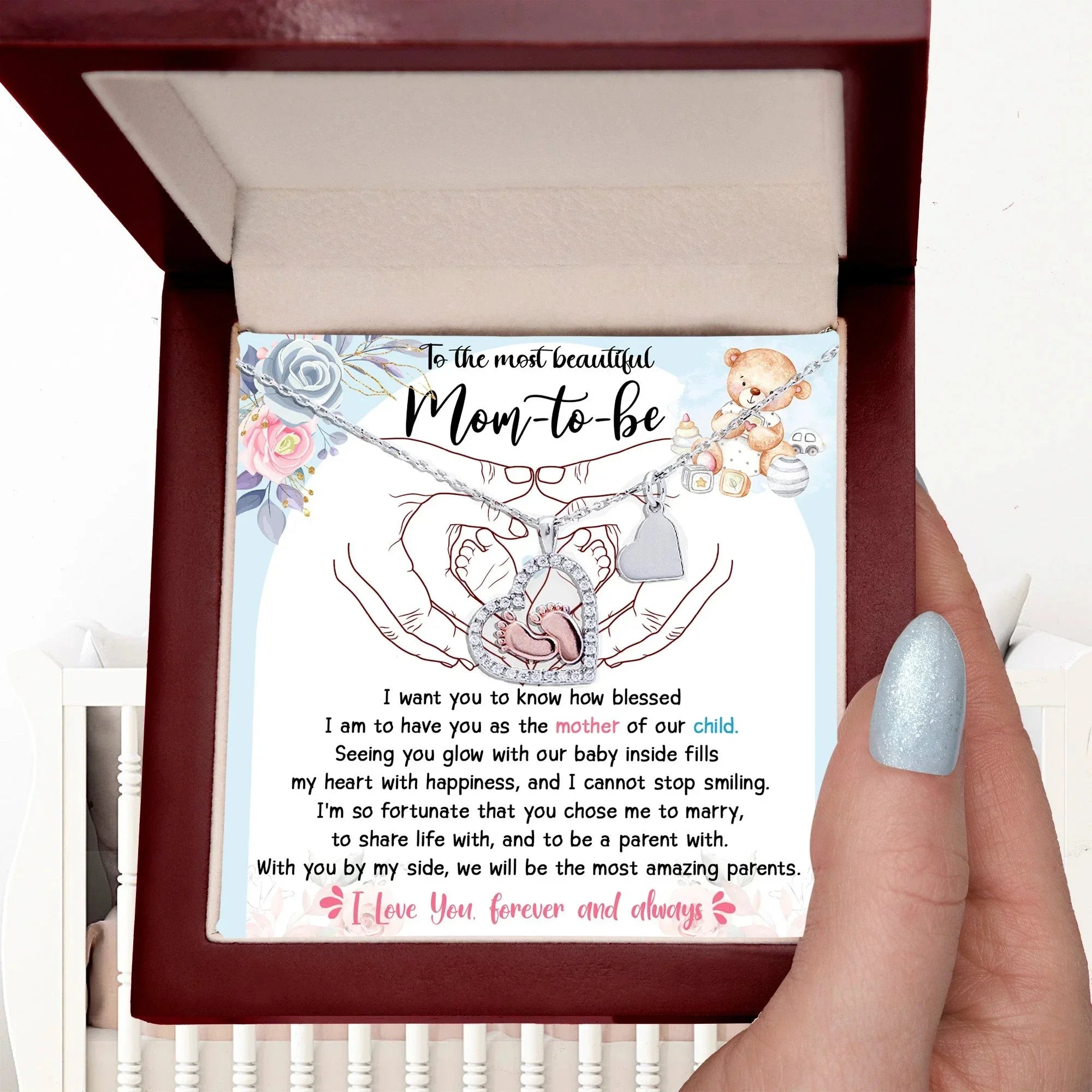 Pregnancy Mom-to-be Baby Feet Charm Necklace Gift from Husband